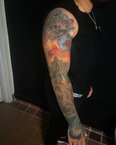 huntsville space astronaut rocketship rocket city freedom fighter color tattoo darkskin body art
