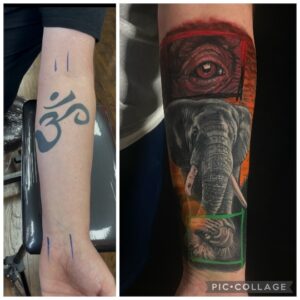 coverup africa elephant monkey lion color tattoo