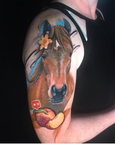 horse tattoo peach flower family color tattoo