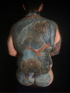 backpiece back tattoo bear eagle nature