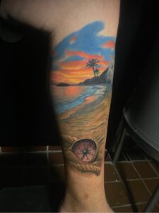 nature sunset california ocean compass rope color tattoo palm tree