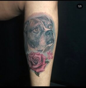 dog boxer roses rose pet tattoo