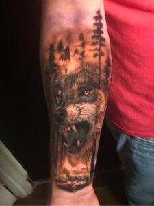 wolf fire nature color tattoo