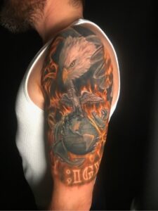 igy6 eagle globe anchor color tattoo fire