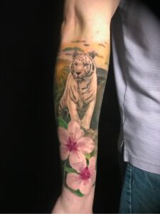 white tiger flowers nature color tattoo