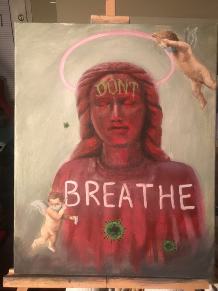 dont breathe covid angel acrylic painting